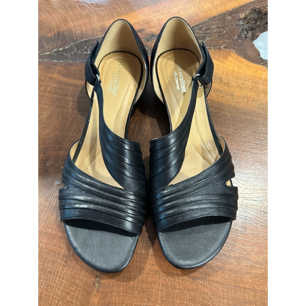 Naturalizer Black Leather Strappy D'Orsay Sandals with Ankle Buckle - Picture 1 of 9